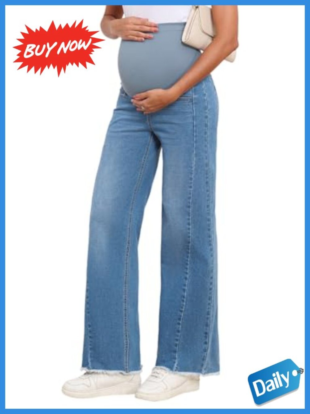 Maternity Bootcut Straight Leg Stretchy Denim Jeans Adjustable Waist